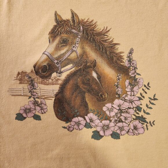 Y2K Vintage Horse+Flowers T-Shirt, Butter Yellow, Western, Cowboycore, Sz S - Picture 4 of 7